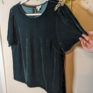 J. Crew Factory Green Velvet Flowy Keyhole Blouse